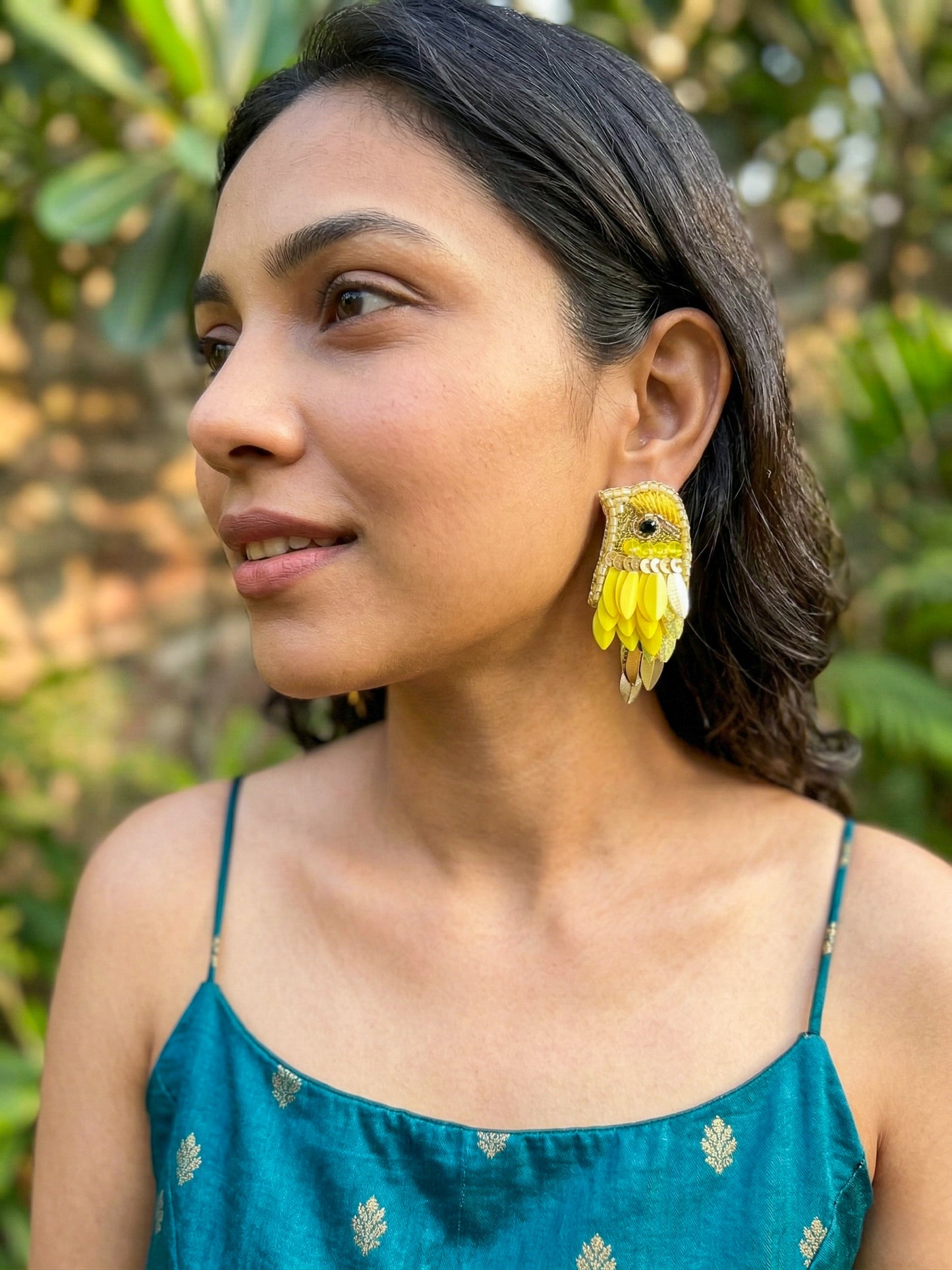 Chirpy Sunny Yellow Parrot Handmade Beaded Bird Earrings