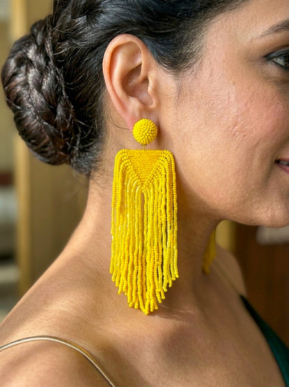 Luxe Sunny Yellow Handmade Beaded Tassel Earrings