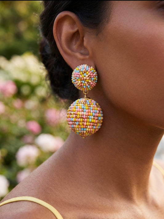 Confetti Pastel Party Rainbow Drop Handmade Beaded Earrings