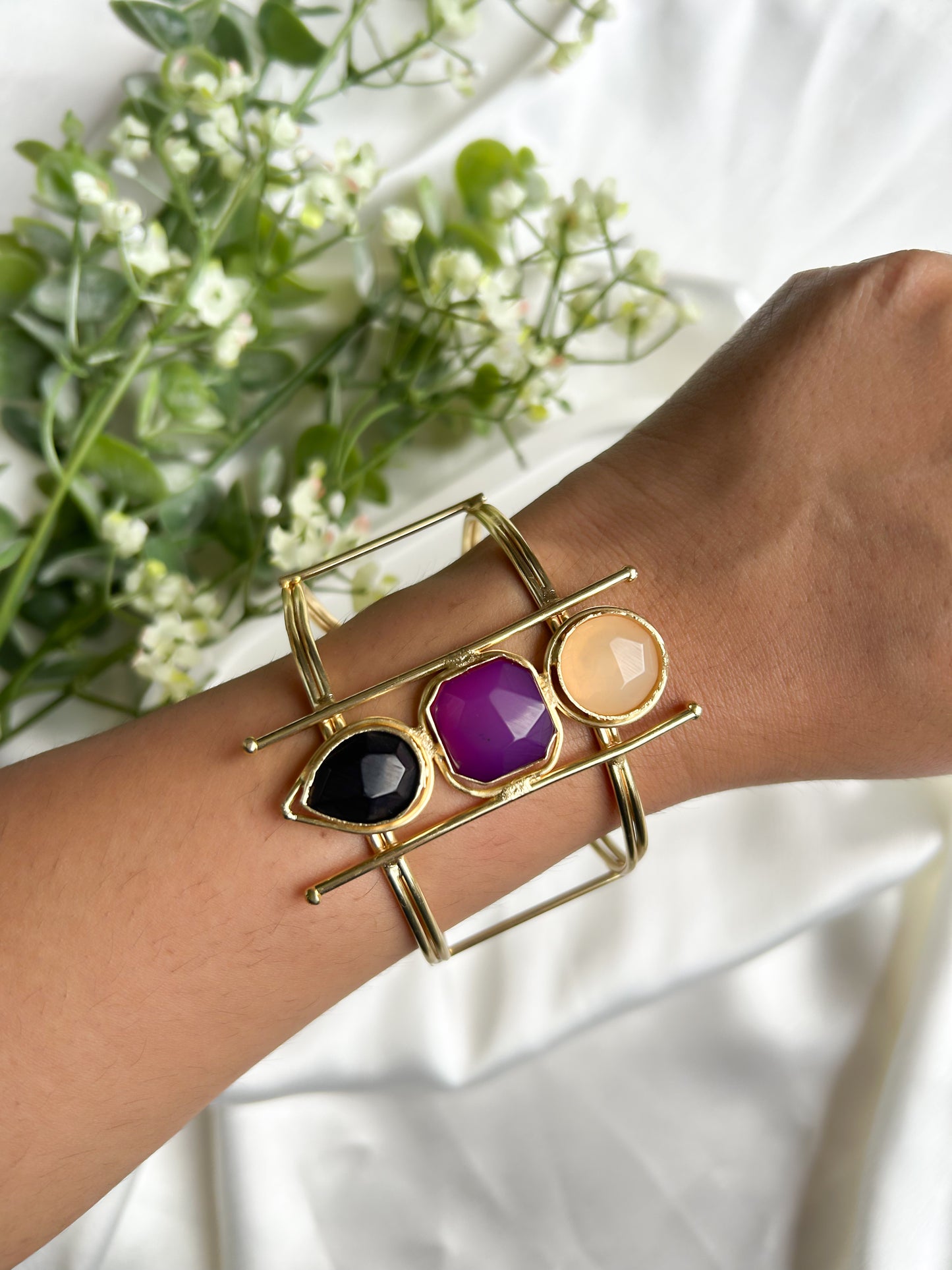 Mystic Gem Brass Cuff Bracelet