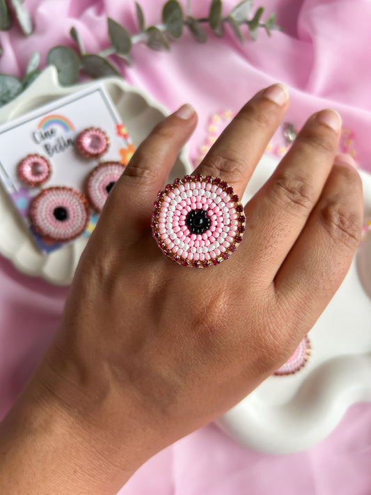 Blush Pink Evil Eye Handmade Beaded Ring