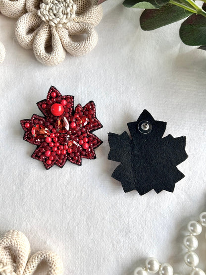 Red Autumn Leaf Handmade Beaded Earrings