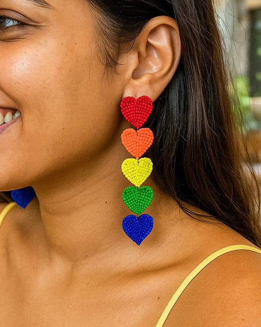 Rainbow Love Drops Handmade Beaded Heart Earrings