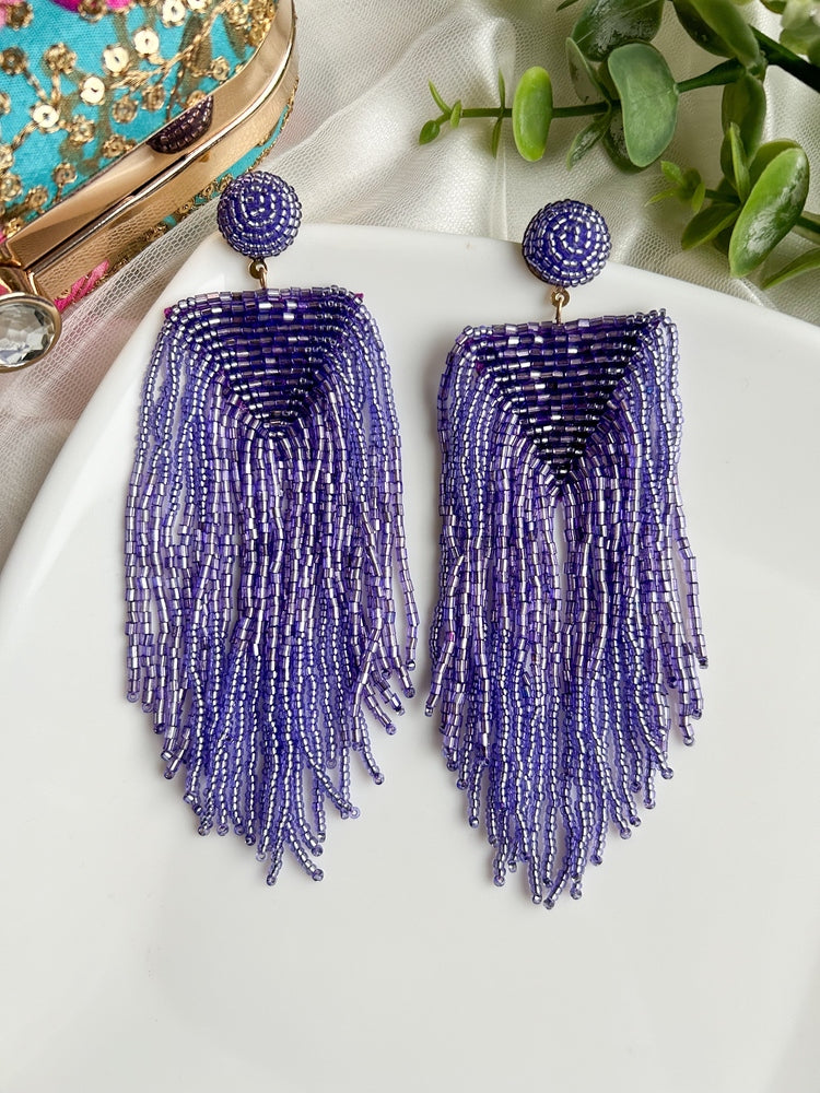 Luxe Lavender Handmade Beaded Tassel Earrings