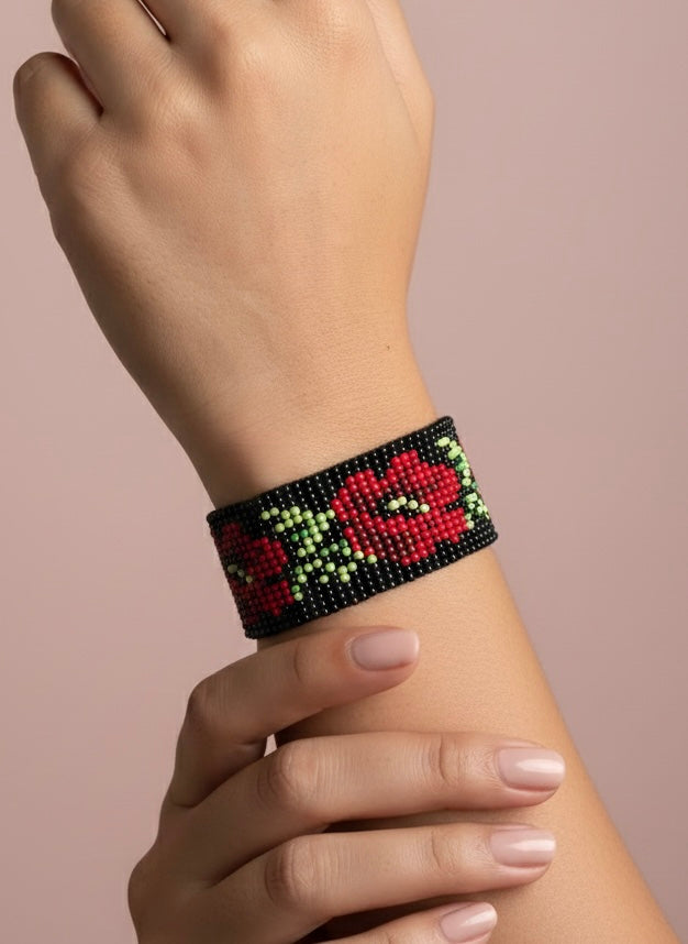 Eternal Red Rose Handmade Beaded Bracelet