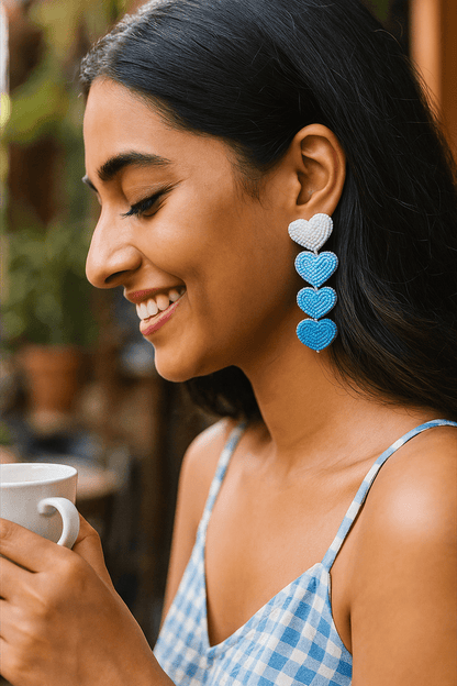Cool Blue Love Drops Handmade Beaded Earrings