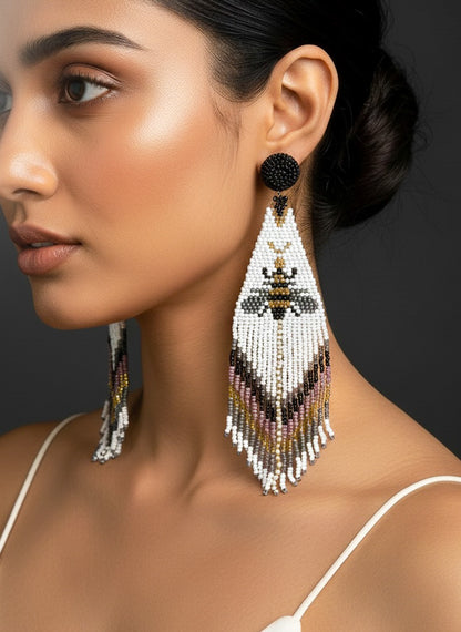 Amber Bee Handmade Beaded Tassel Earrings