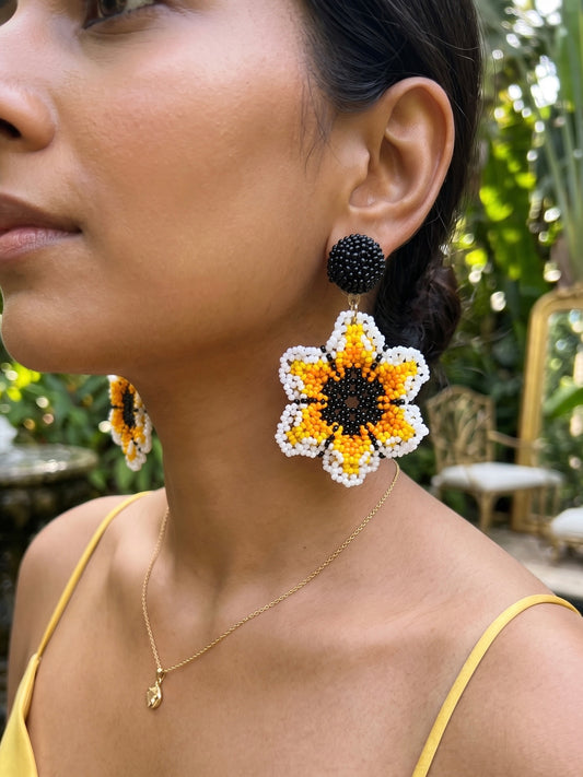 Sun-Kissed Yellow Flower Handmade Beaded Earrings