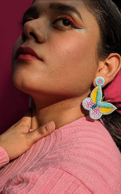 Sun-Kissed Turquoise Handmade Beaded Butterfly Earrings