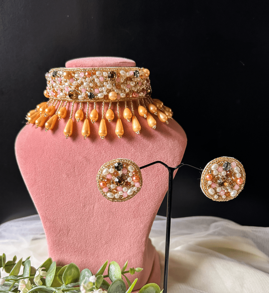 Blushing Gold Handmade Beaded Choker Set