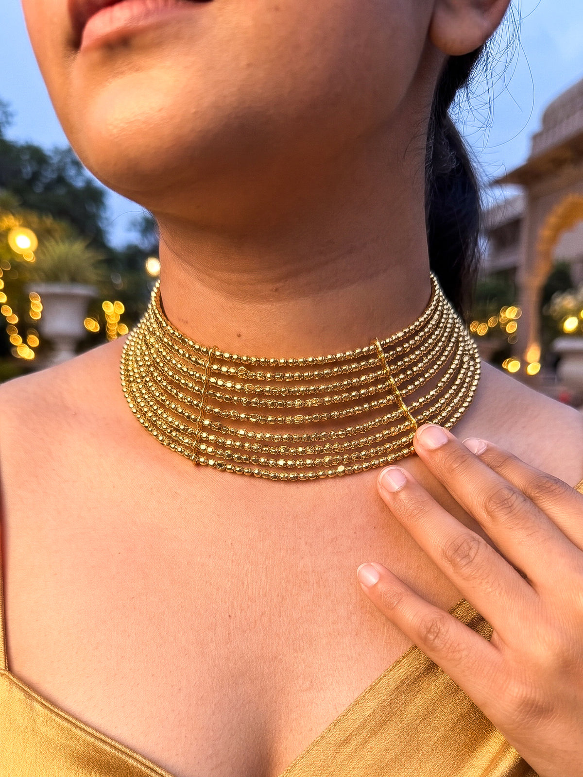 Myra Gold Beaded Handmade Hasli Necklace