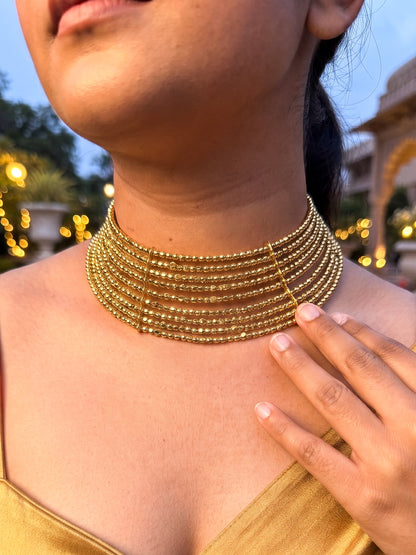 Myra Gold Beaded Handmade Hasli Necklace