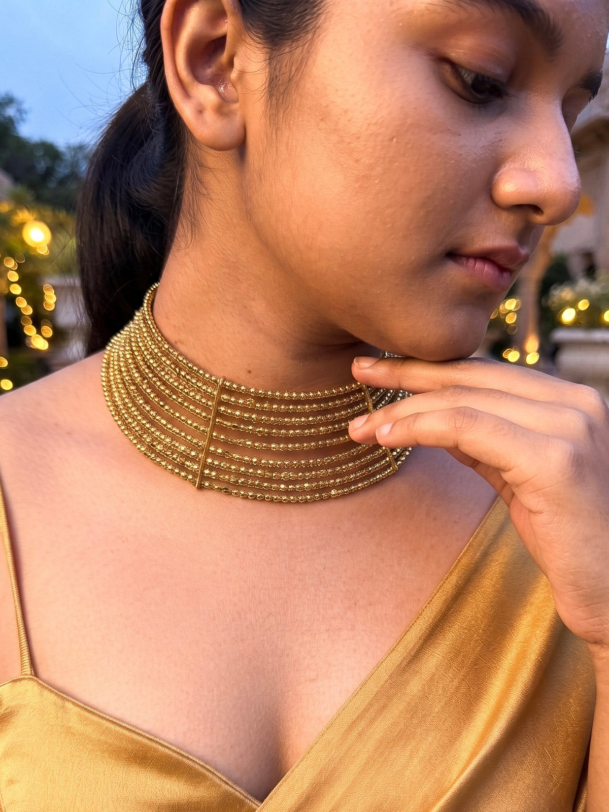 Myra Gold Beaded Handmade Hasli Necklace