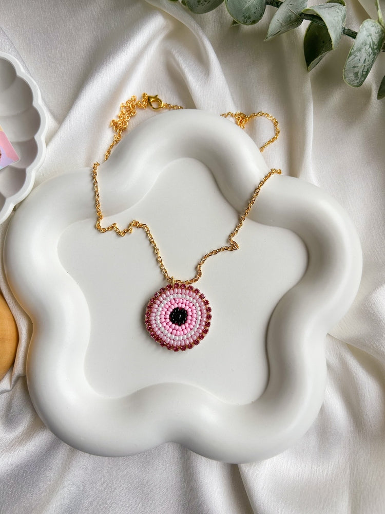 Blush Pink Evil Eye Handmade Beaded Necklace