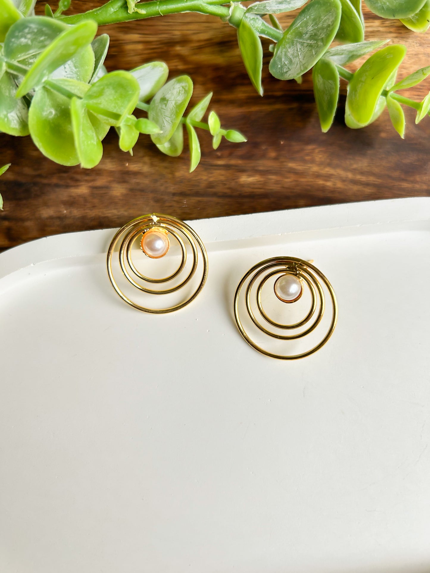 Lena Brass & Pearl Earrings