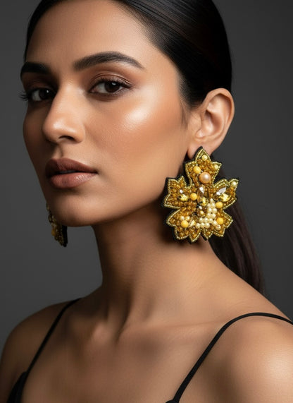 Golden Autumn Leaf Handmade Beaded Earrings