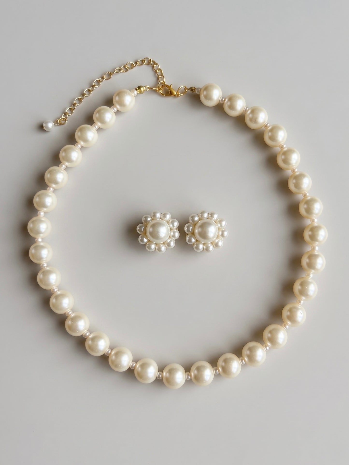 Pearl Bloom Handmade Necklace + Stud Earrings Set