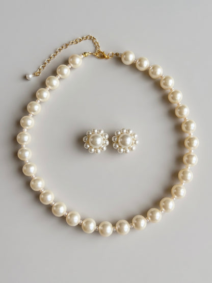 Pearl Bloom Handmade Necklace + Stud Earrings Set
