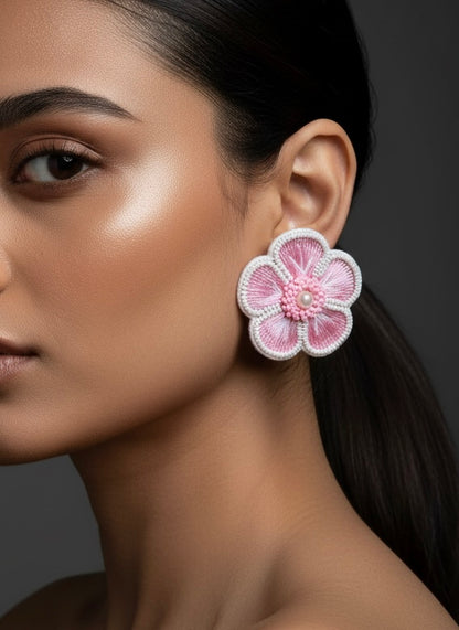 Blush Pink Blossom Handmade Beaded Earrings