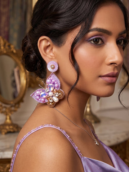 Luxe Crystal Lilac Purple Handmade Beaded Butterfly Earrings