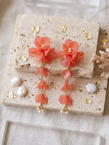 Aurelia Flower Peach Orange Statement Handmade Beaded Earrings