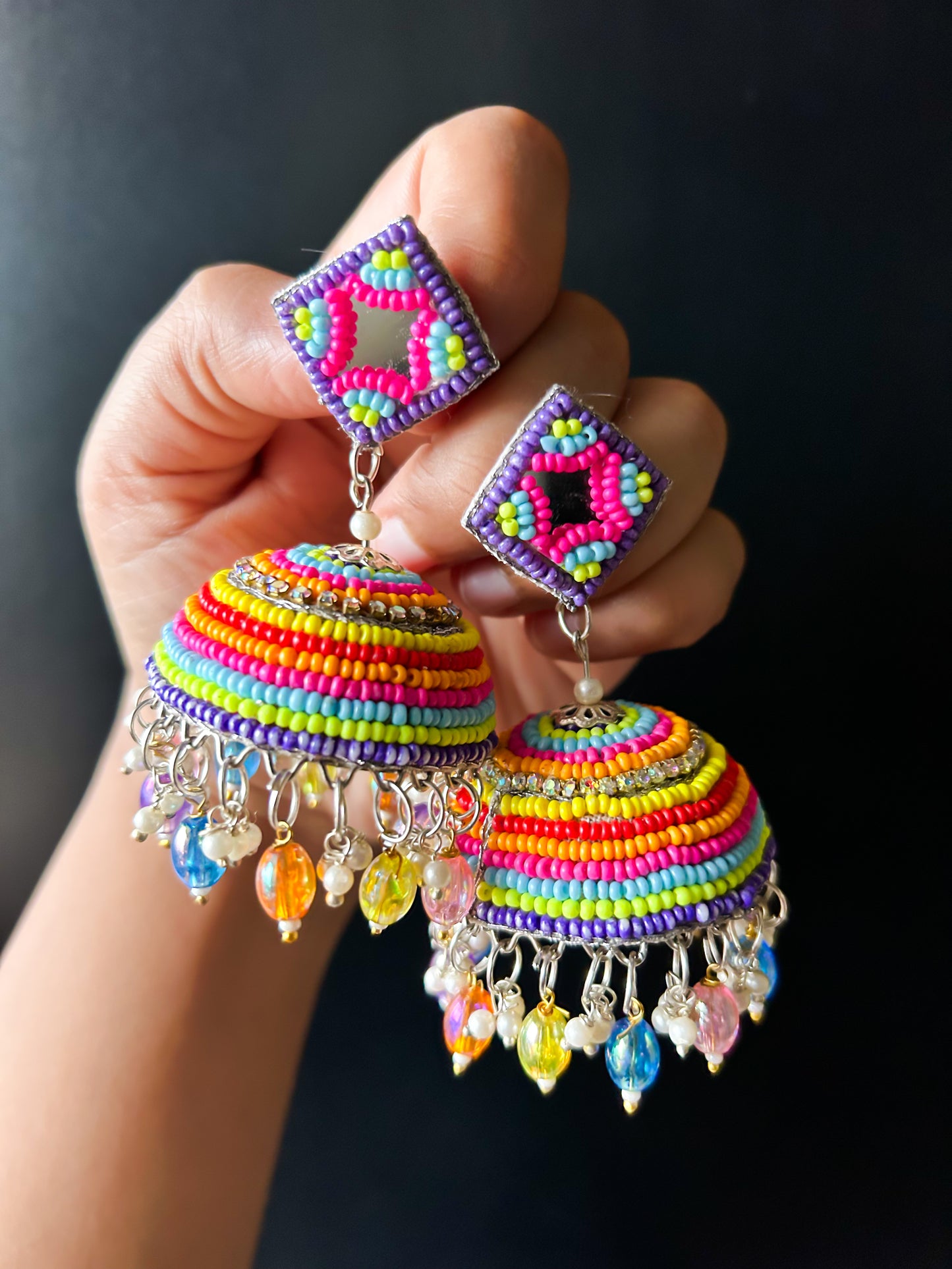 Rangrasiya Handmade Beaded Jhumka Earrings