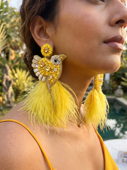 Glamorous Yellow Birdies Handmade Beaded Bird Earrings