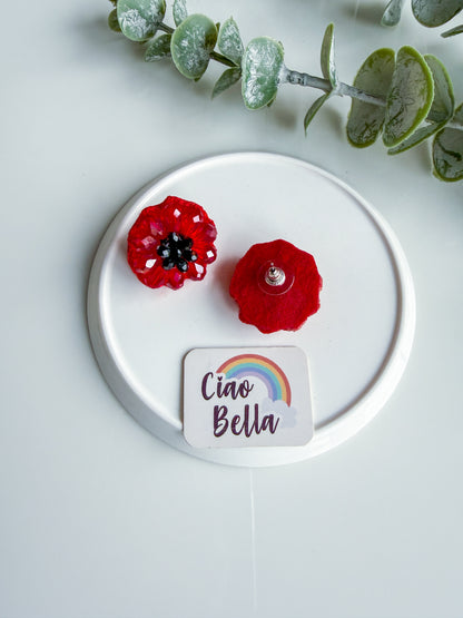 Sparkling Red Daisy Handmade Beaded Necklace + Earrings Set