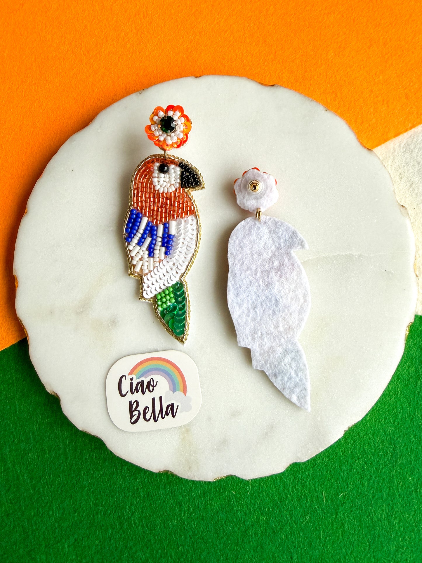 Tiranga Parrot Handmade Tricolour Beaded Bird Earrings