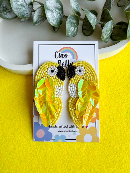 Sunny Yellow Parrot Handmade Beaded Bird Earrings