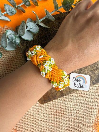 Luxe Flora Orange Handmade Beaded Bracelet