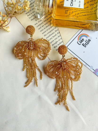 Pookie Bow (Gold) Handmade Beaded Earrings
