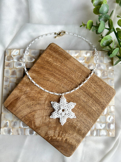 Delicate Snowflake Handmade Beaded Necklace