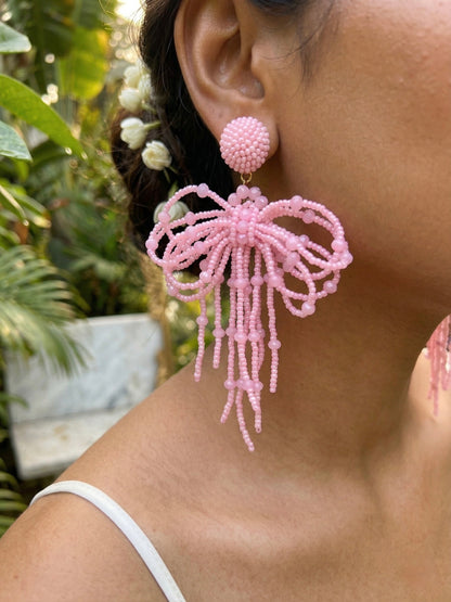 Pookie Bow (Baby Pink) Handmade Beaded Earrings