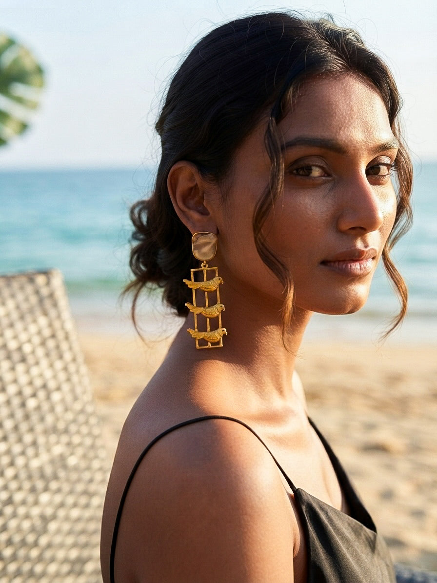 Vanya Bird Mother Of Pearl Handmade Brass Earrings
