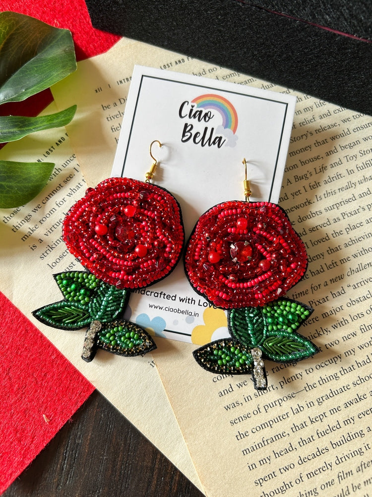 Rosabelle Handmade Beaded Rose Flower Earrings