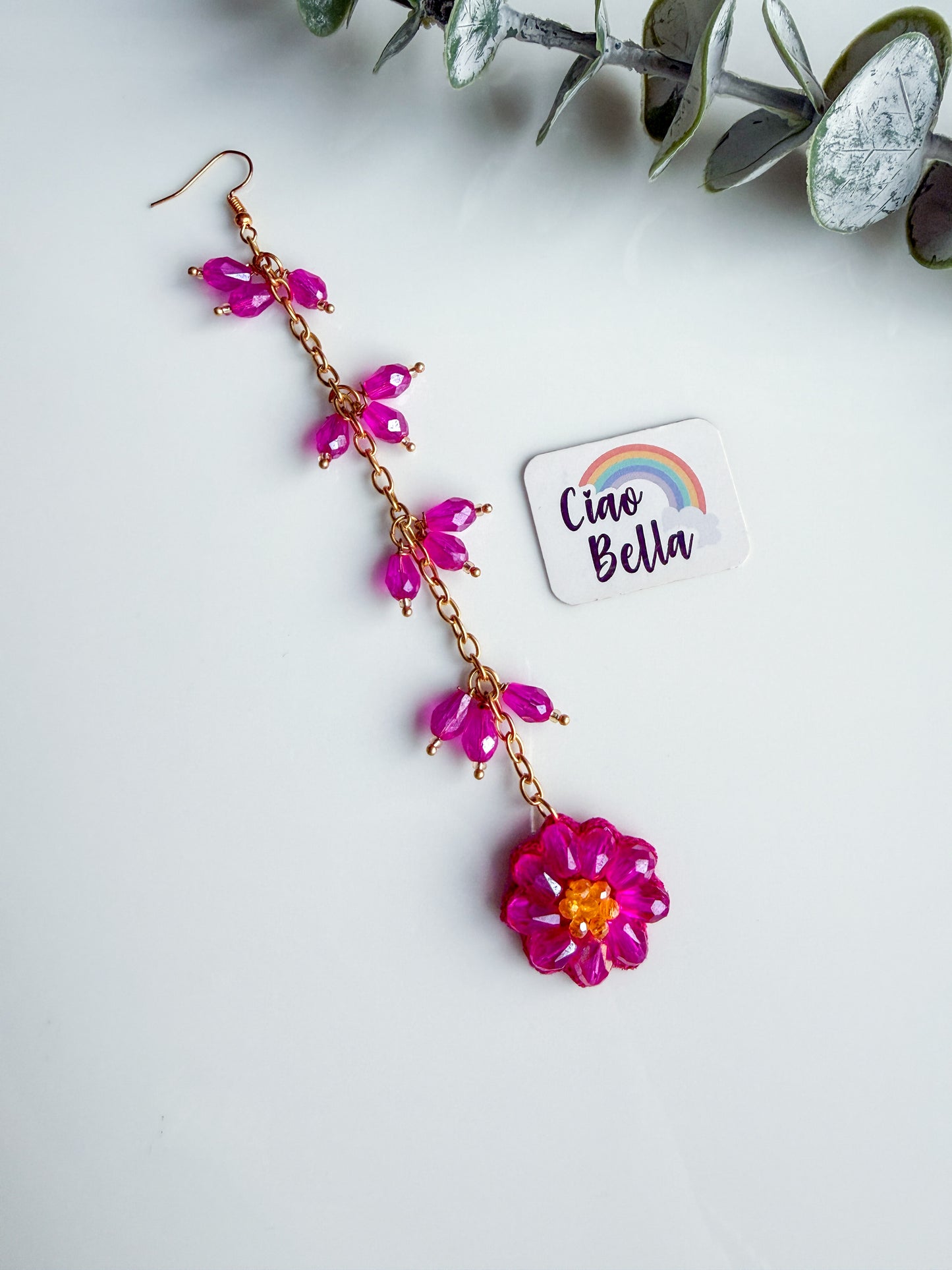 Sparkling Hot Pink Daisy Handmade Beaded Maangtika