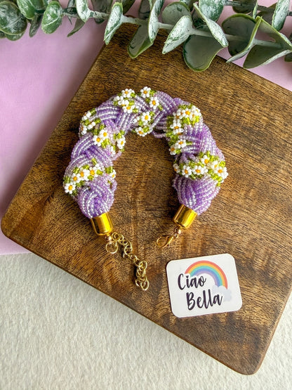 Luxe Flora Lilac Handmade Beaded Bracelet + Ring Combo