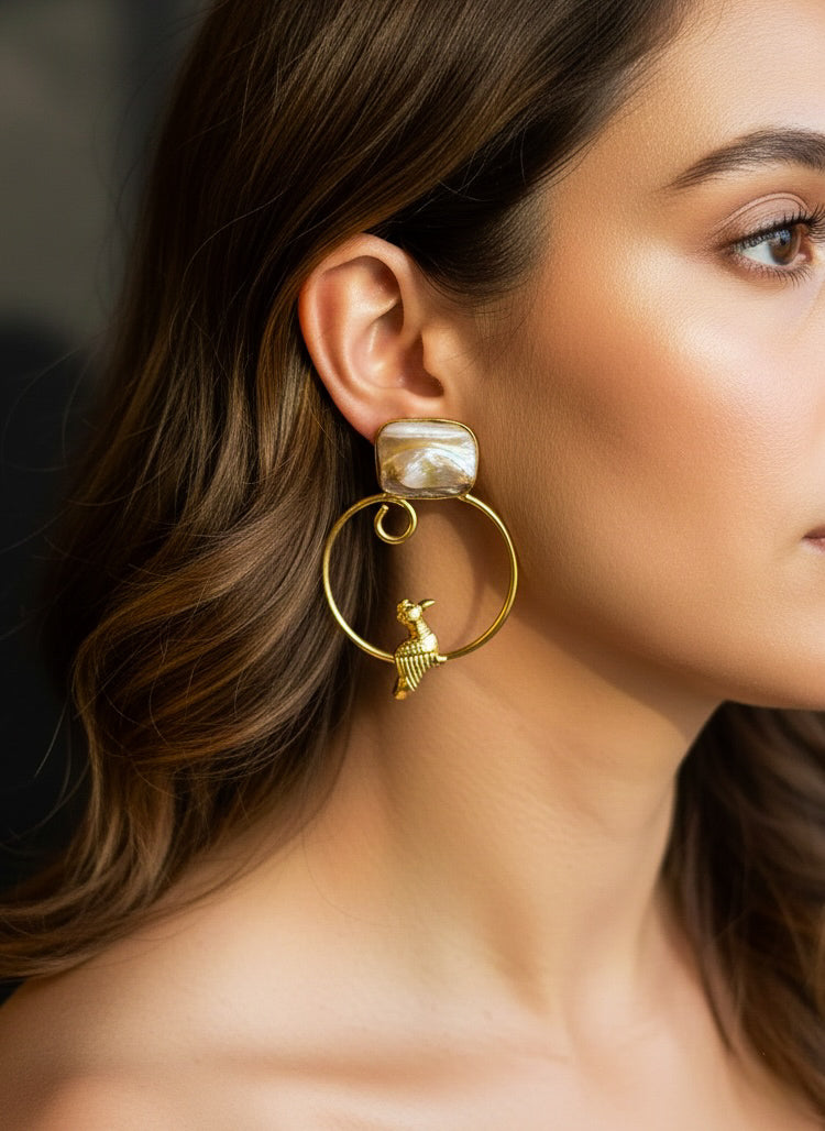 Perched Bird Handmade Brass Earrings