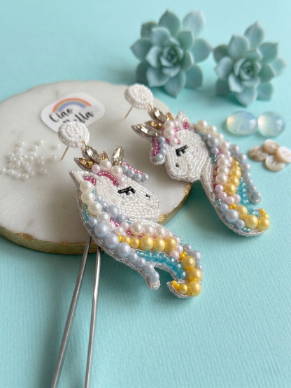 Magical Rainbow Unicorn Handmade Beaded Earrings