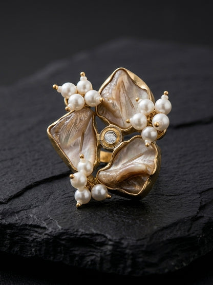 Mother of Pearl Kundan Handmade Brass Ring
