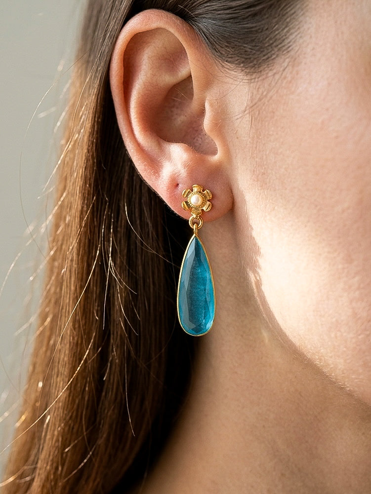 Pixie Drops Aqua Blue Handmade Brass Earrings