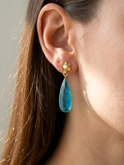 Pixie Drops Aqua Blue Handmade Brass Earrings