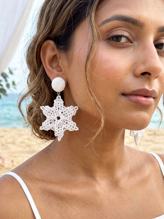Delicate Snowflake Handmade Beaded Earrings