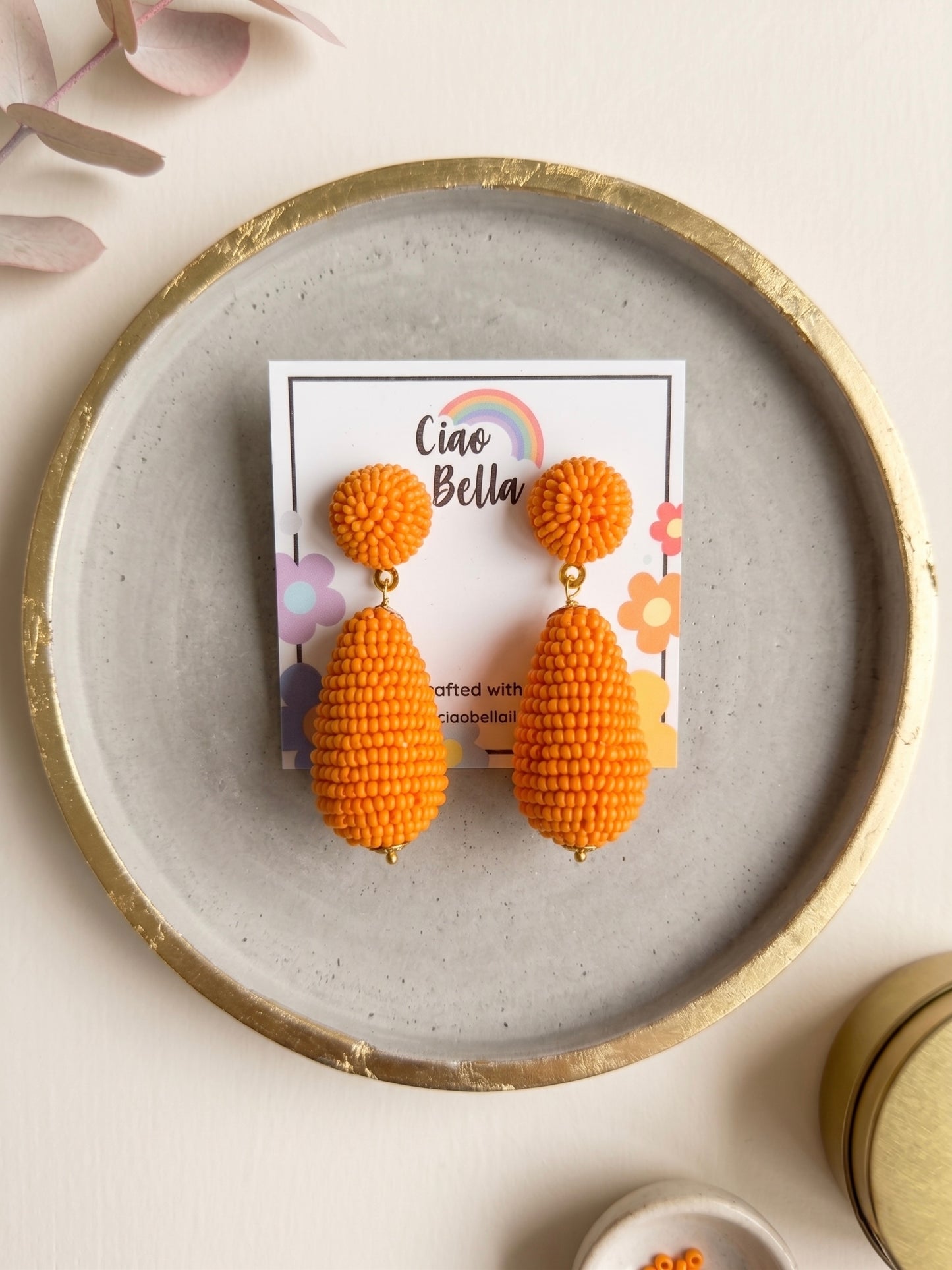 Tangerine Orange Drop Handmade Beaded Earrings