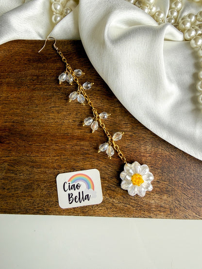 Sparkling White Daisy Handmade Beaded Maangtika