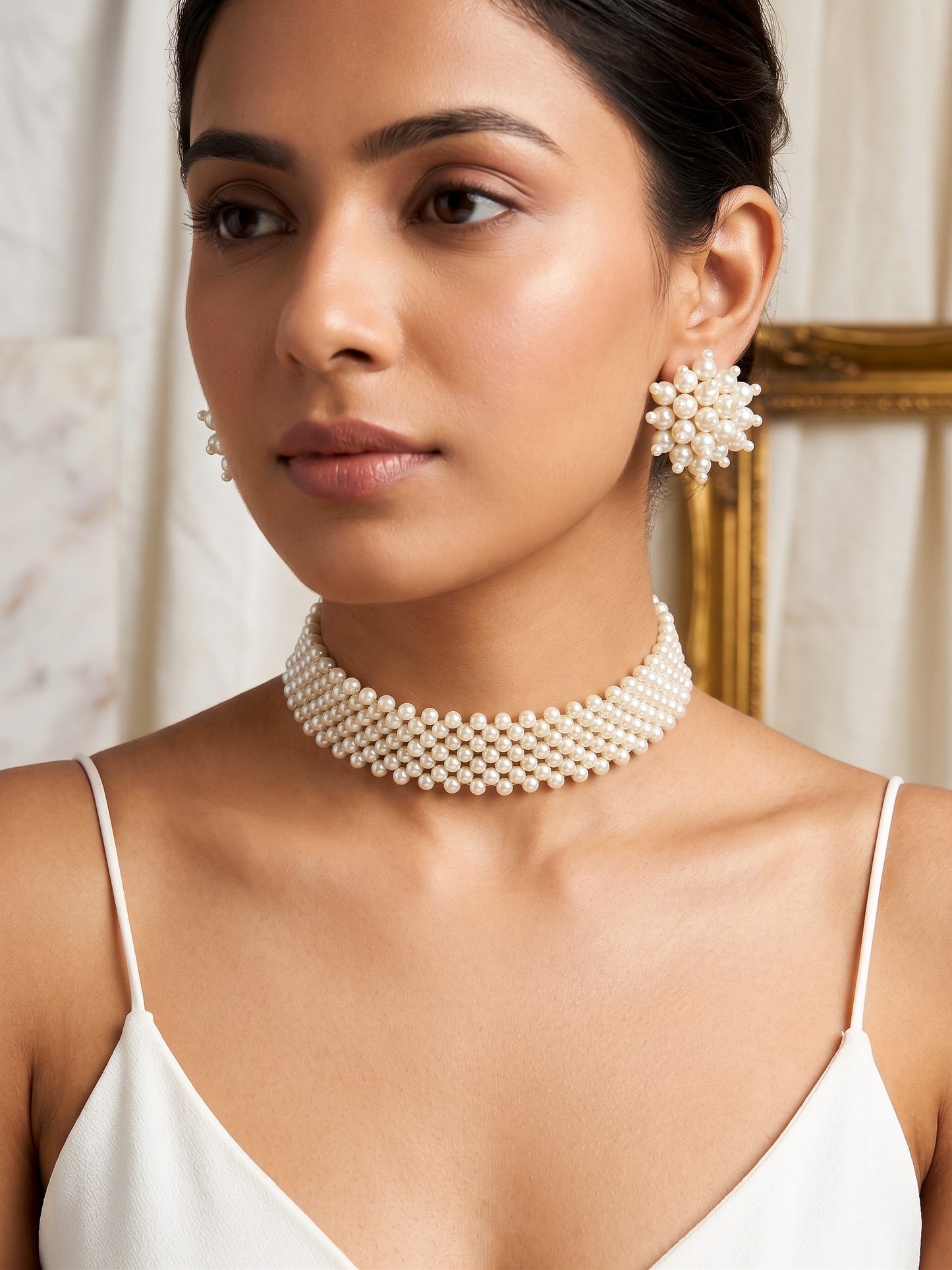 Ira Pearl Handmade Choker Necklace + Earrings Set