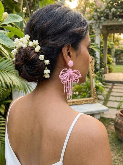 Pookie Bow (Baby Pink) Handmade Beaded Earrings