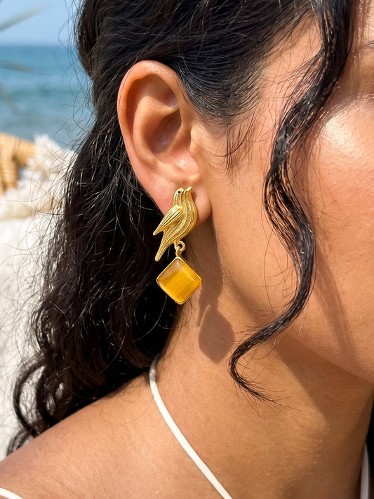 Hello Birdie Handmade Brass Earrings - Yellow Diamond
