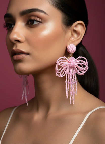Pookie Bow (Baby Pink) Handmade Beaded Earrings